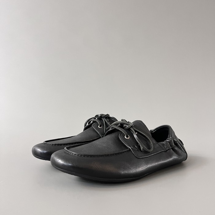 PRADA Shuffle Aged Canvas And Leather Boat Shoes #381722