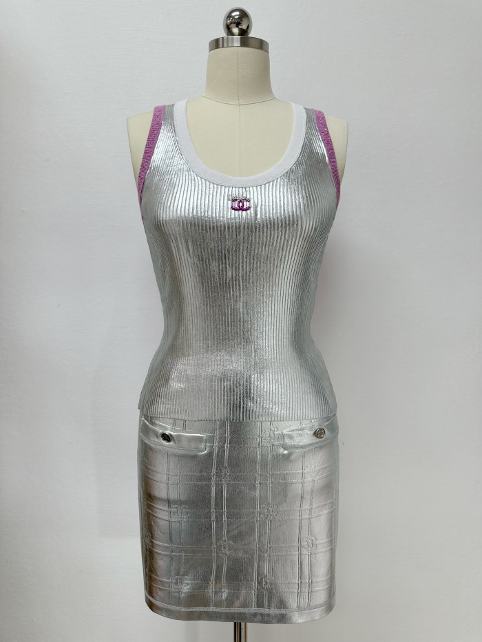 Chanel Top Qualitu Version Cotton Silver Vest#381749