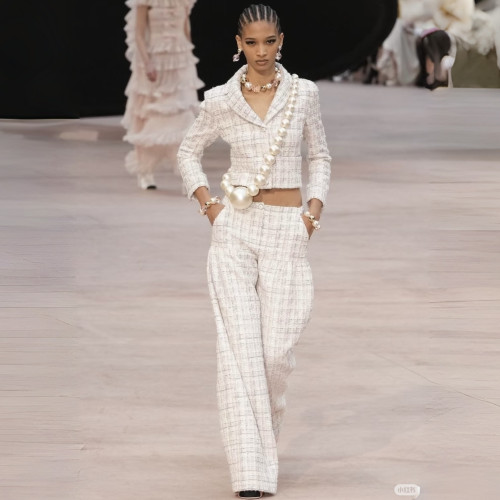 Chanel Jacket Cotton Tweed Ecru Pink Grey #381776
