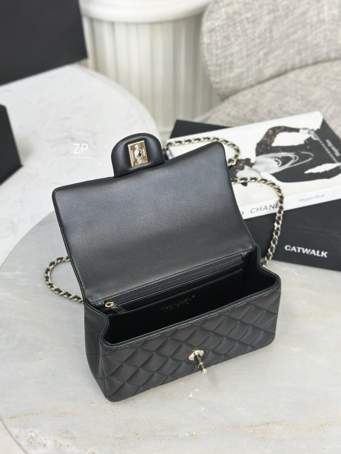 Chanel Mini Classic Handbag With Top Handle Lambskin Diamanté & Gold Metal Black #381896
