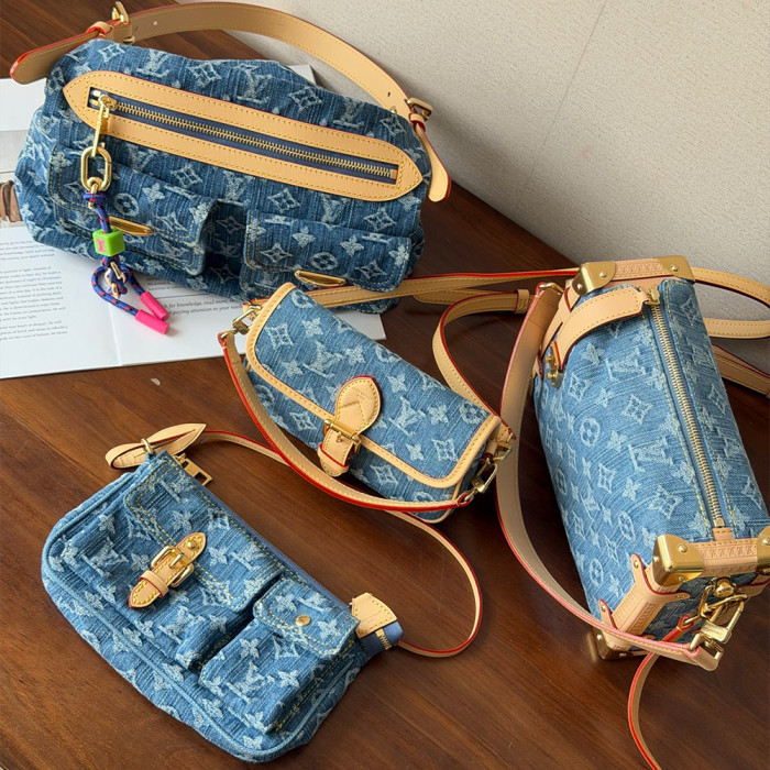 LOUIS VUITTON Baggy Nano Diane Pochette Accessoire Cargo Side Trunk MM Monogram Denim Handbags #381842