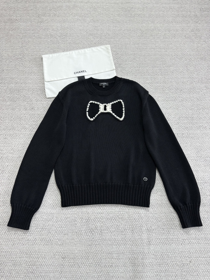 Chanel Sweater Silk Wool Black Ecru #378569