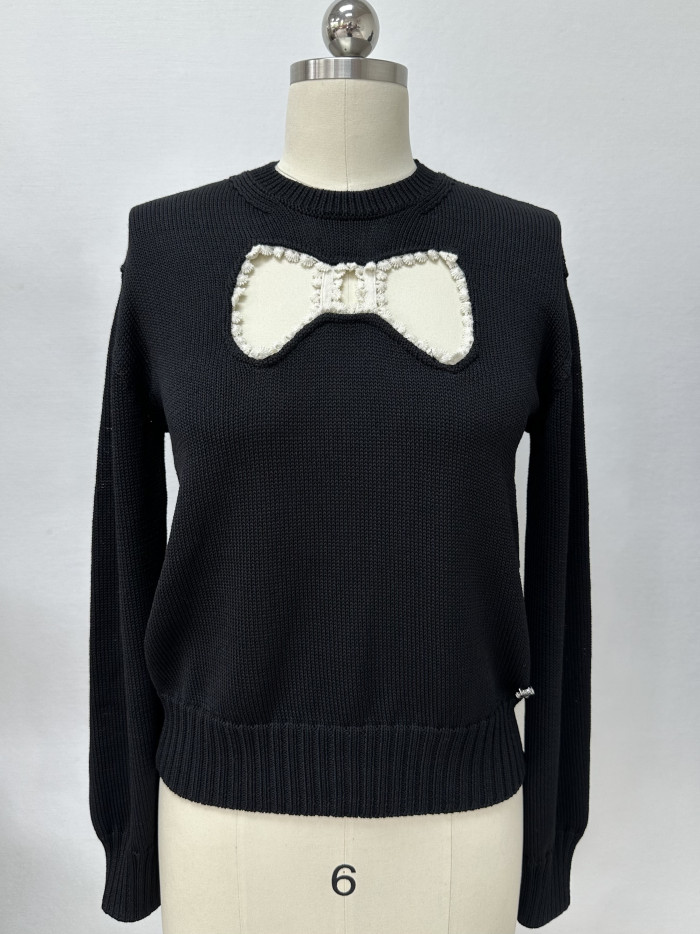 Chanel Sweater Silk Wool Black Ecru #378569