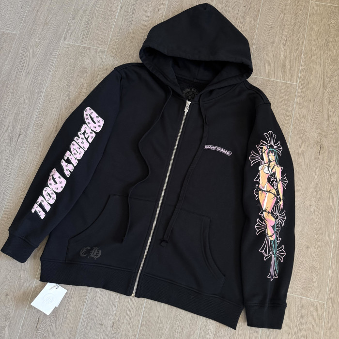 Chrome Hearts Thorn Beauty Zipper Hooded Sweatshirt Trousers Suit #335243
