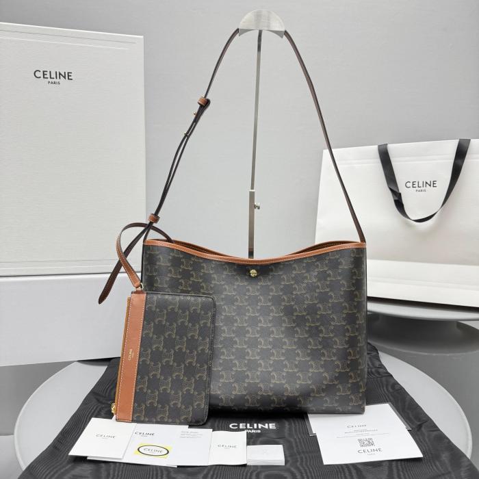 CELINE SOFT SHOPPER BAG IN TRIOMPHE CANVAS AND CALFSKIN #377766