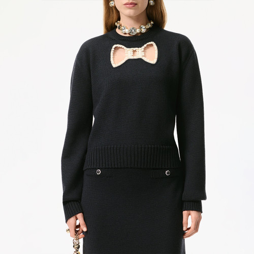 Chanel Sweater Silk Wool Black Ecru #378569