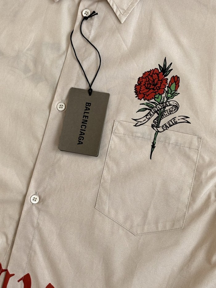  Balenciaga White Tattoo Wide Fit Shorts Shirt in Cotton Poplin #382148