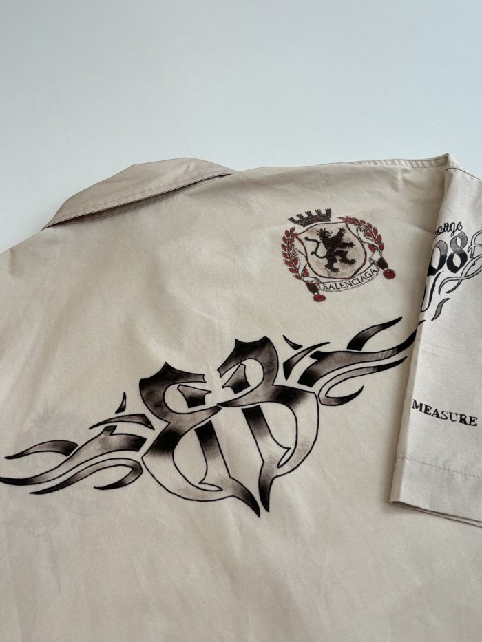 Balenciaga White Tattoo Wide Fit Shorts Shirt in Cotton Poplin #382148