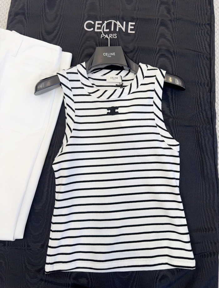CELINE TRIOMPHE TANK TOP IN STRIPED SILK JERSEY #382515