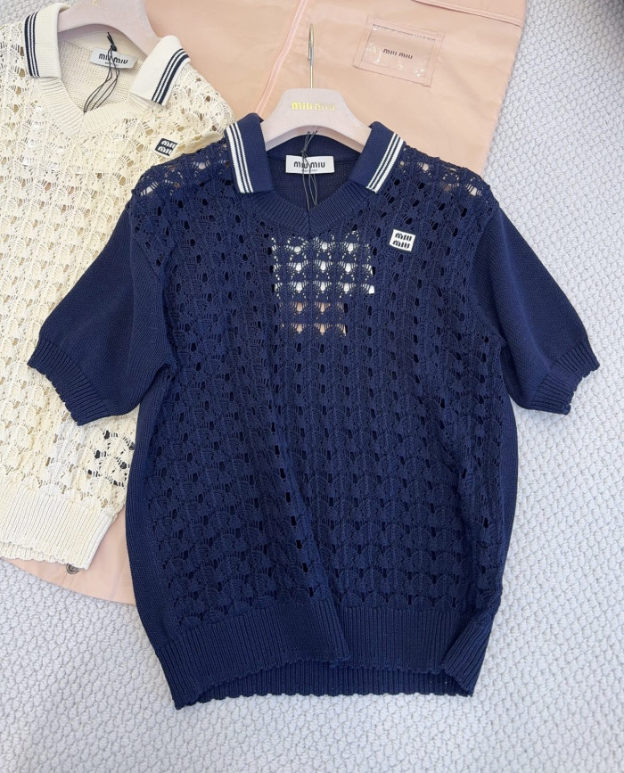 MiuMiu Navy Cotton Polo Shirt #382341
