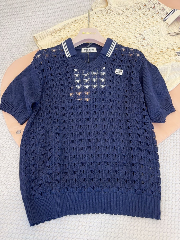 MiuMiu Navy Cotton Polo Shirt #382341