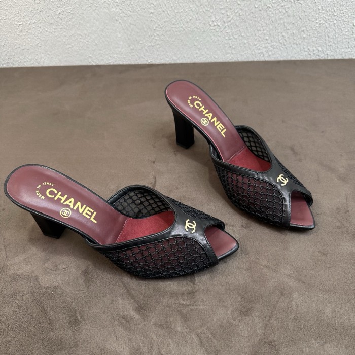 Chanel Mules Mixed Fibers Cotton Lambskin Black #382385