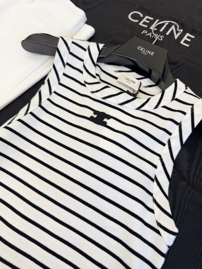 CELINE TRIOMPHE TANK TOP IN STRIPED SILK JERSEY #382515
