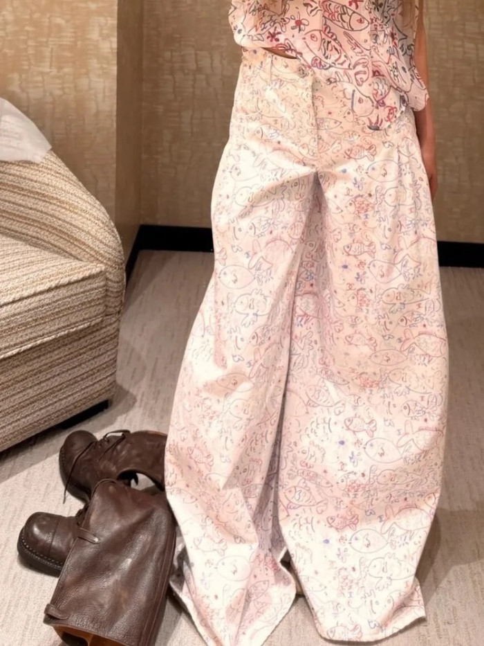 Chanel Painted Fish Wide Leg Pants #379139