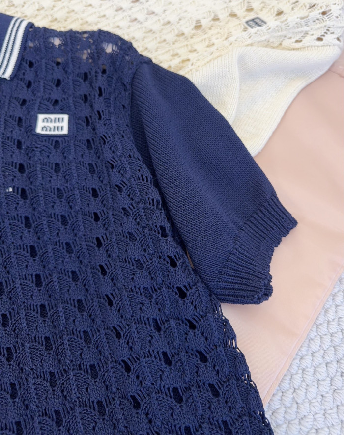 MiuMiu Navy Cotton Polo Shirt #382341