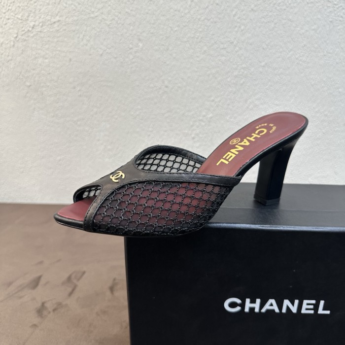 Chanel Mules Mixed Fibers Cotton Lambskin Black #382385
