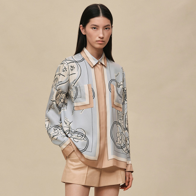 Hermès Ex-Libris a Main Levee buttoned Shirts and skirt #382337