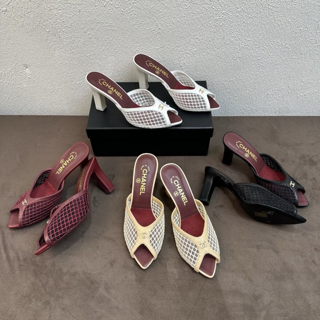 Chanel Mules Mixed Fibers Cotton Lambskin Black #382385