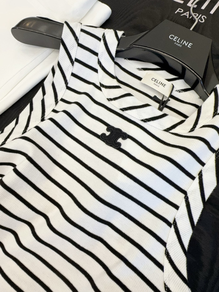 CELINE TRIOMPHE TANK TOP IN STRIPED SILK JERSEY #382515