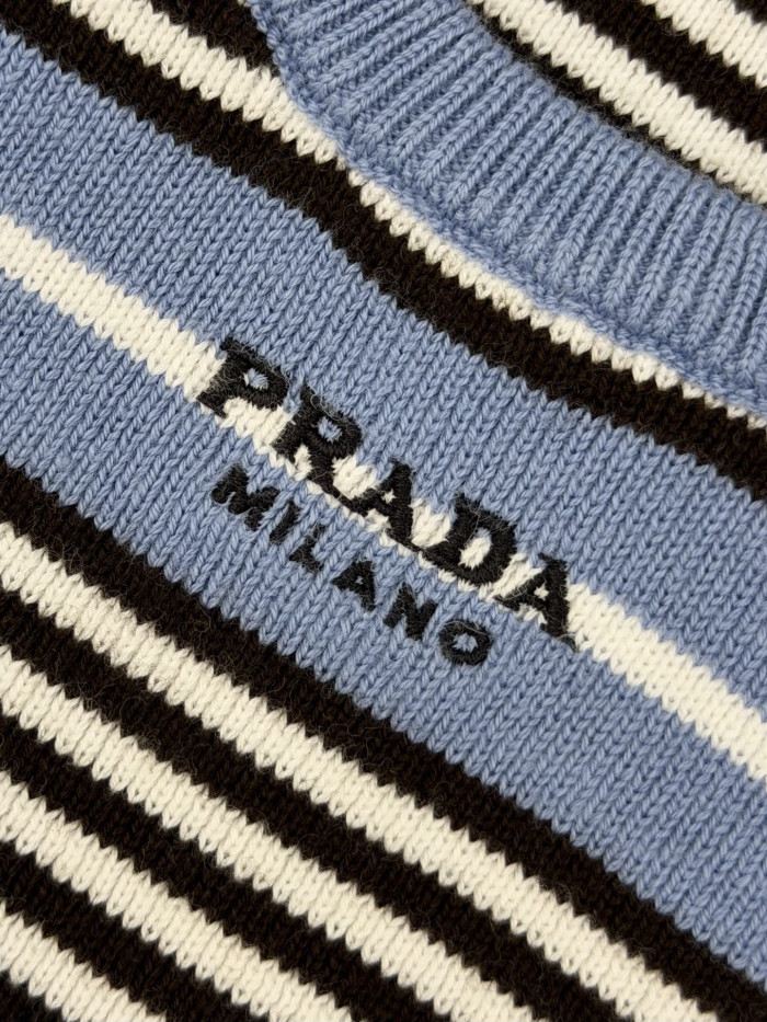 PRADA Light Blue white Cotton Knit Tank Top #382621