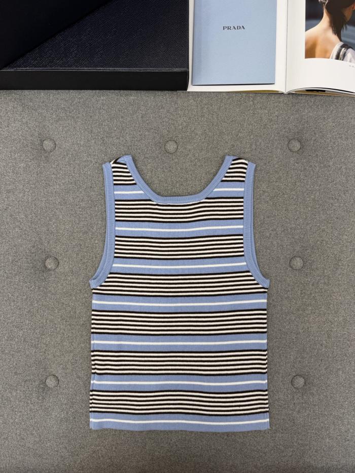 PRADA Light Blue white Cotton Knit Tank Top #382621
