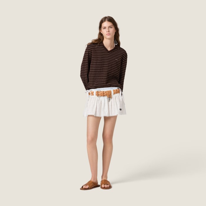 MiuMiu White Slubbed Eyelet Poplin Mini Skirt#382547