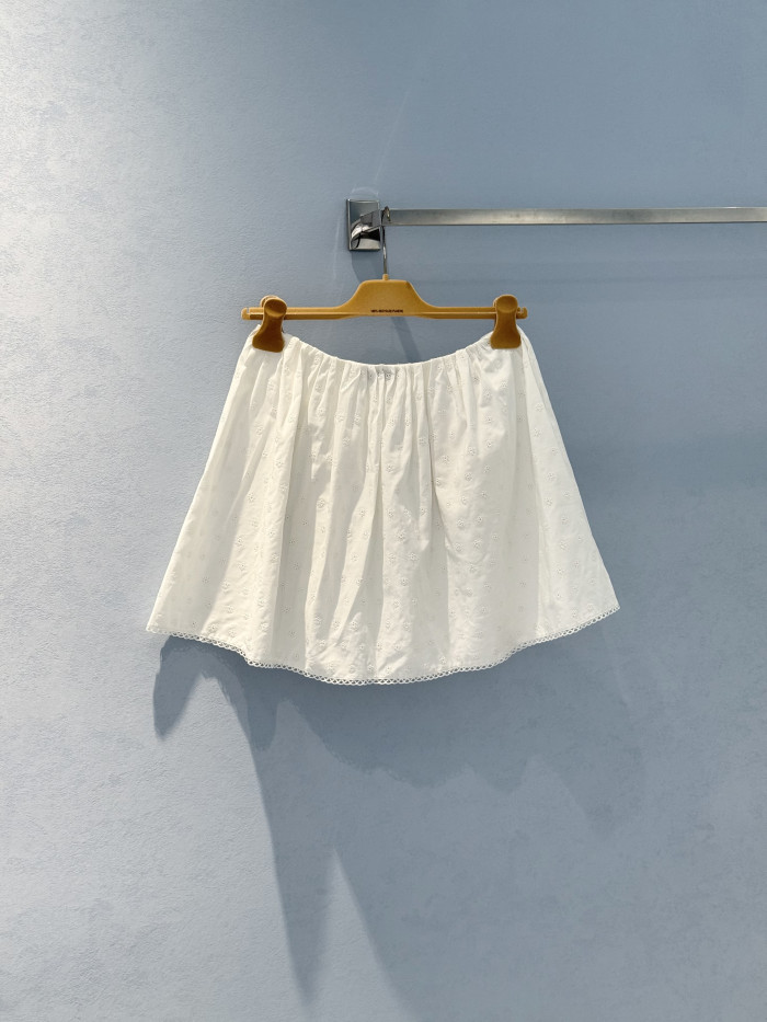 MiuMiu White Slubbed Eyelet Poplin Skirt #382548