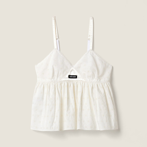 MiuMiu White Slubbed Eyelet Poplin Top #382546