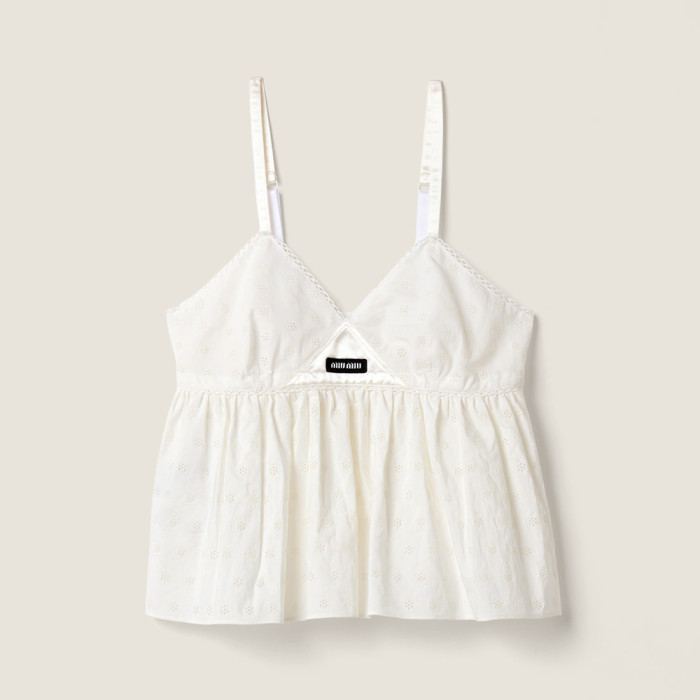 MiuMiu White Slubbed Eyelet Poplin Top #382546