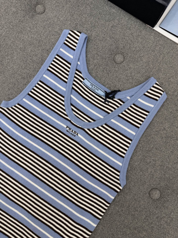 PRADA Light Blue white Cotton Knit Tank Top #382621
