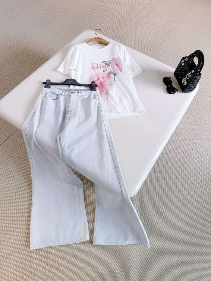 DIOR Flared Jeans Light Blue Stonewashed Cotton Denim #382814