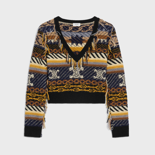 CELINE V-NECK SWEATER IN JACQUARD CASHMERE #335645