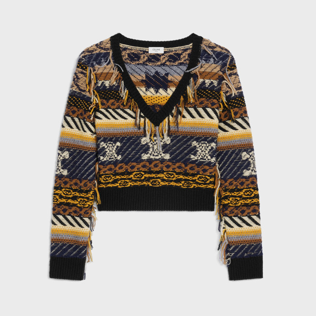 CELINE V-NECK SWEATER IN JACQUARD CASHMERE #335645