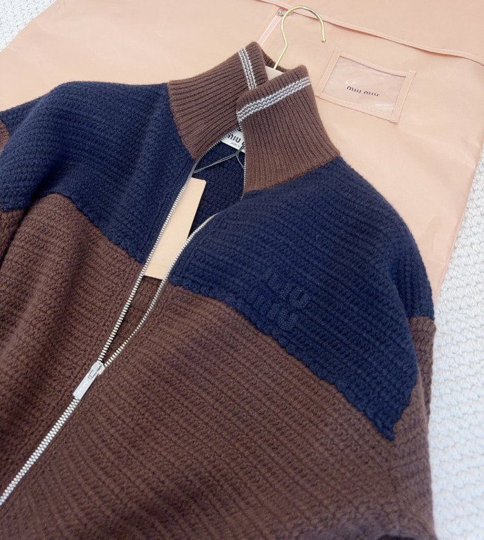 MiuMiu Cocoa Brown blue Cashmere Zipper Cardigan #375870