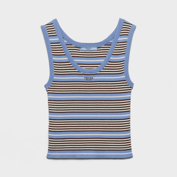 PRADA Light Blue white Cotton Knit Tank Top #382621