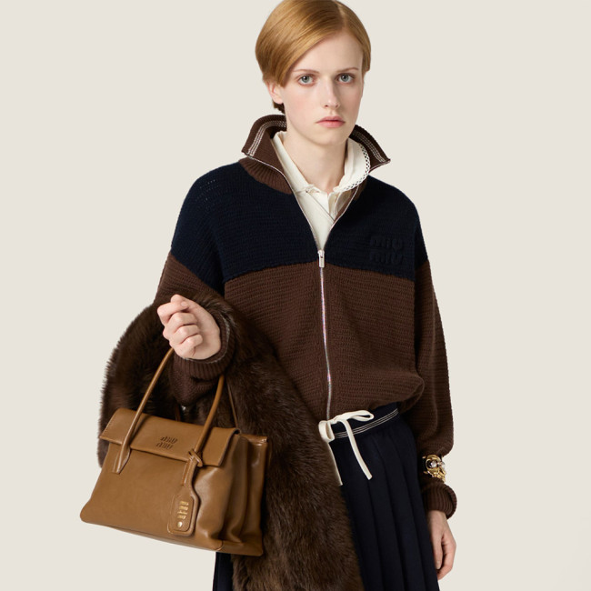 MiuMiu Cocoa Brown blue Cashmere Zipper Cardigan #375870