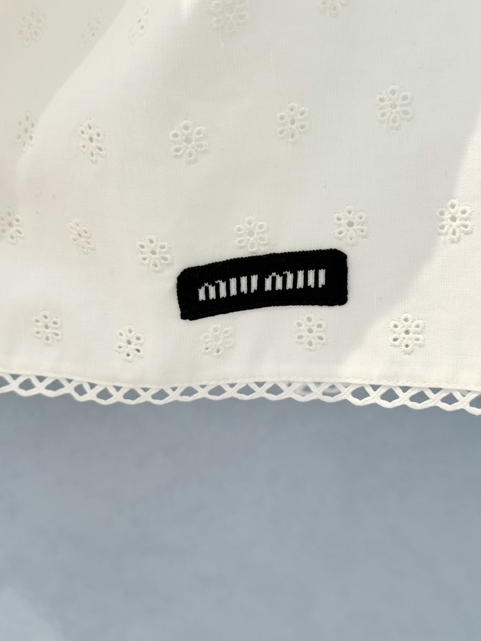 MiuMiu White Slubbed Eyelet Poplin Skirt #382548