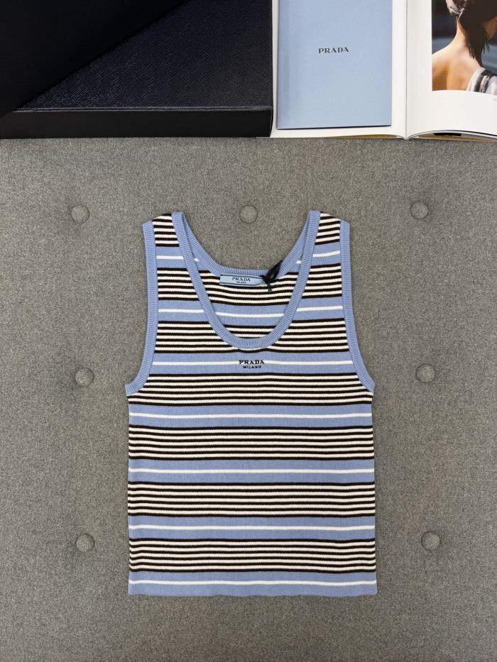 PRADA Light Blue white Cotton Knit Tank Top #382621