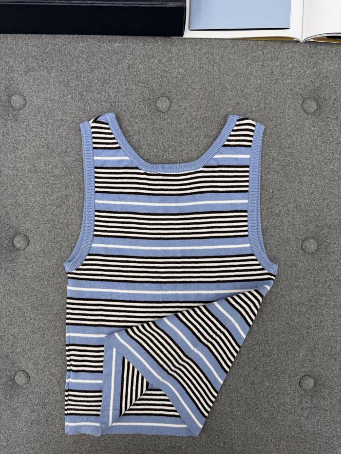 PRADA Light Blue white Cotton Knit Tank Top #382621