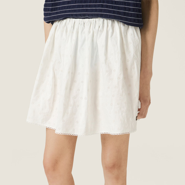 MiuMiu White Slubbed Eyelet Poplin Skirt #382548