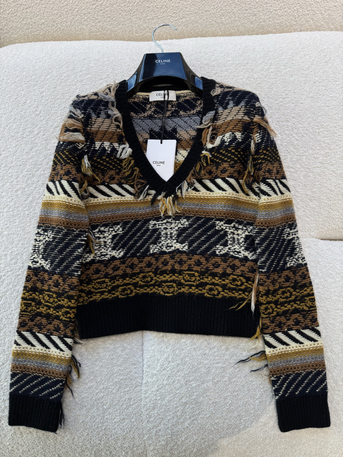 CELINE V-NECK SWEATER IN JACQUARD CASHMERE #335645