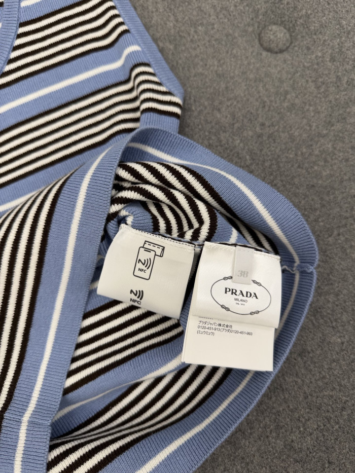 PRADA Light Blue white Cotton Knit Tank Top #382621