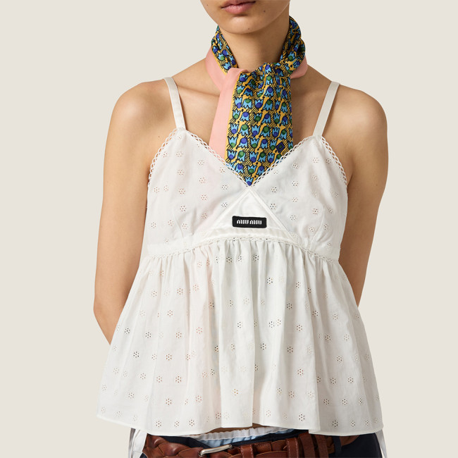 MiuMiu White Slubbed Eyelet Poplin Top #382546
