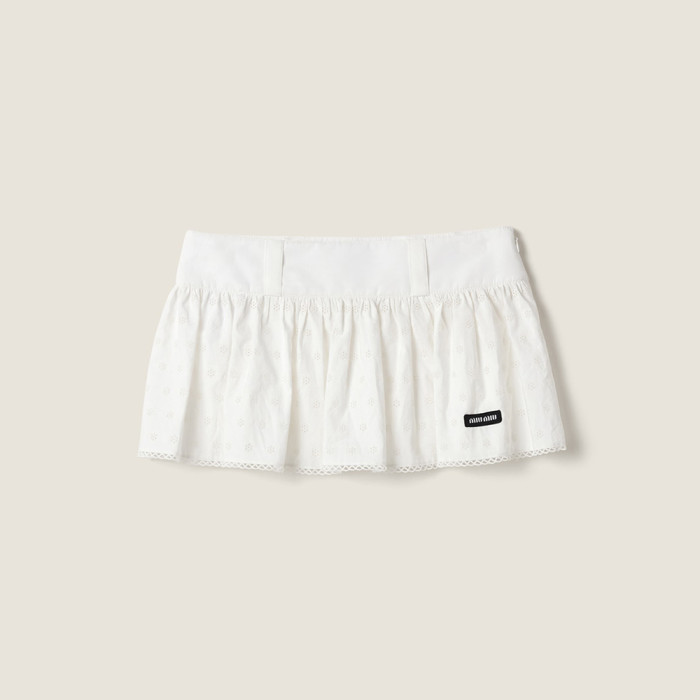 MiuMiu White Slubbed Eyelet Poplin Mini Skirt#382547