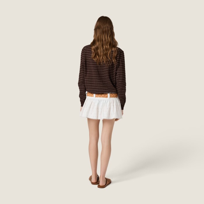 MiuMiu White Slubbed Eyelet Poplin Mini Skirt#382547