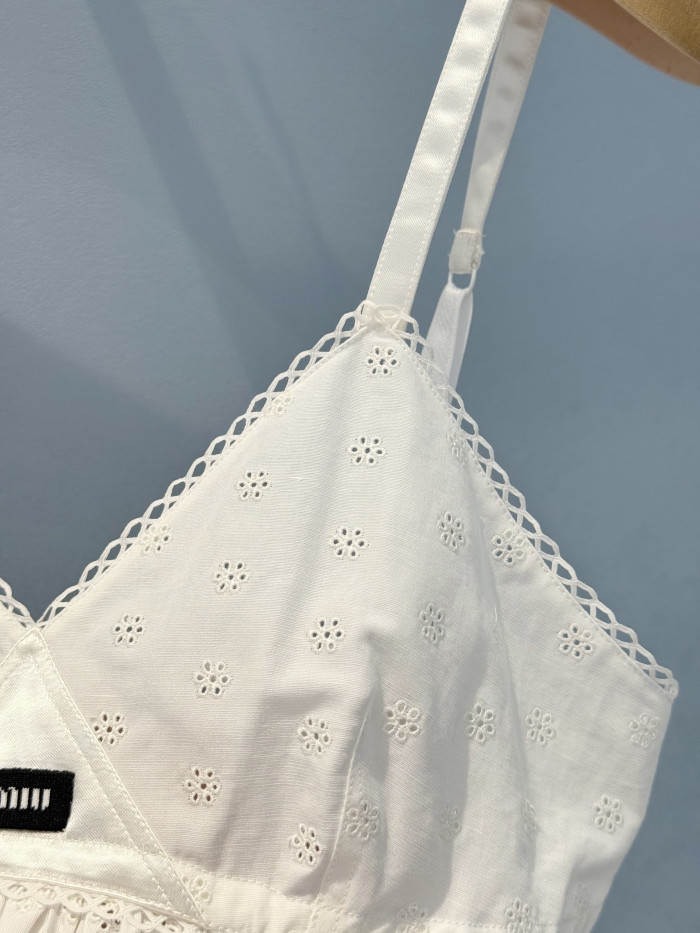 MiuMiu White Slubbed Eyelet Poplin Top #382546