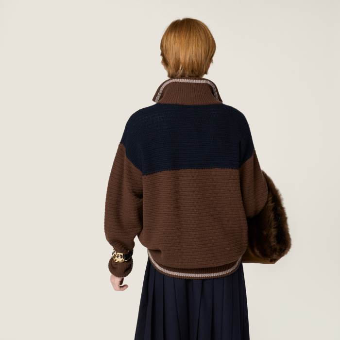 MiuMiu Cocoa Brown blue Cashmere Zipper Cardigan #375870