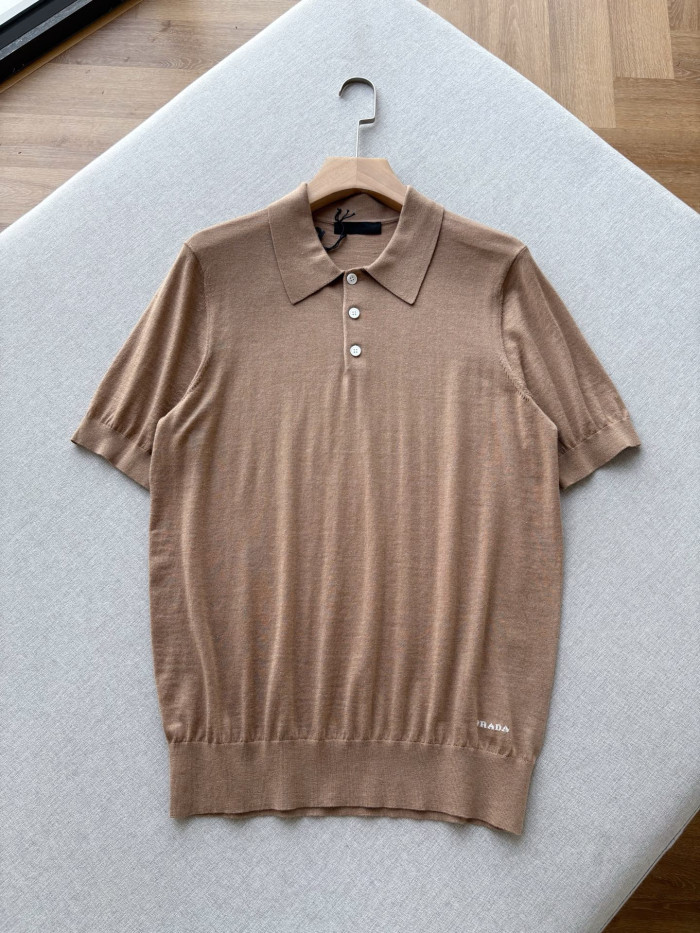 Prada Wool Silk Blend Polo Short Sleeves #382943