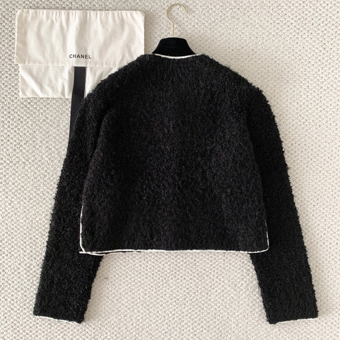 Chanel Black Knitted Tweed Short Jacket #382965