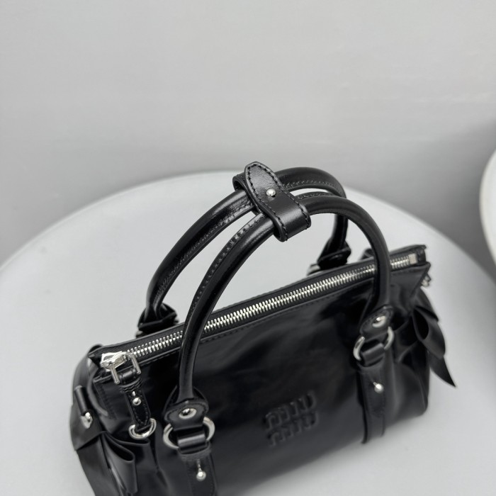 MiuMiu Black Shiny Leather Top-handle Bag #382950